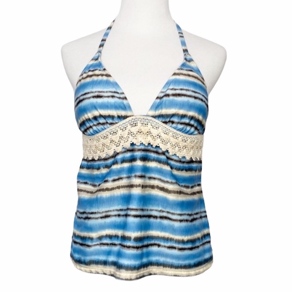 MAGIC BRA Tie Dye & Crochet Swimsuit Halter Top L - Picture 1 of 11
